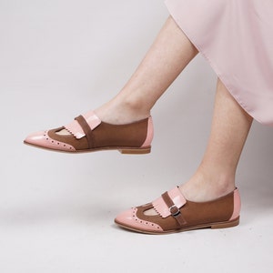 Custom, Handmade, Full-Grain Leather Womens Leather Oxfords,  Flat Shoes