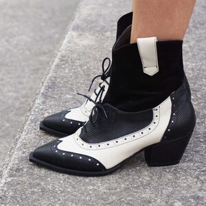 LALA Handmade Genuine Leather Comfortable Sole Shoes Boots FREE SHIPPING Heeled Boots 2021 Winter Collection Black and White