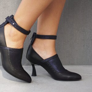 ULA Handmade Leather Shoes FREE SHIPPING Heeled 2020 Fall Collection Navy Blue