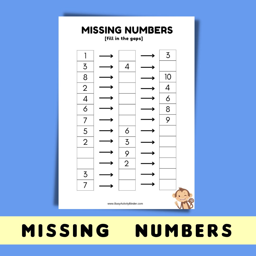 Missing Numbers Preschool and Kindergarten Counting and Writing Numbers ...