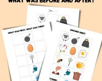 What Was First & After? Preschool Kindergarten Printables and Worksheets,  Yelicious Educational Games