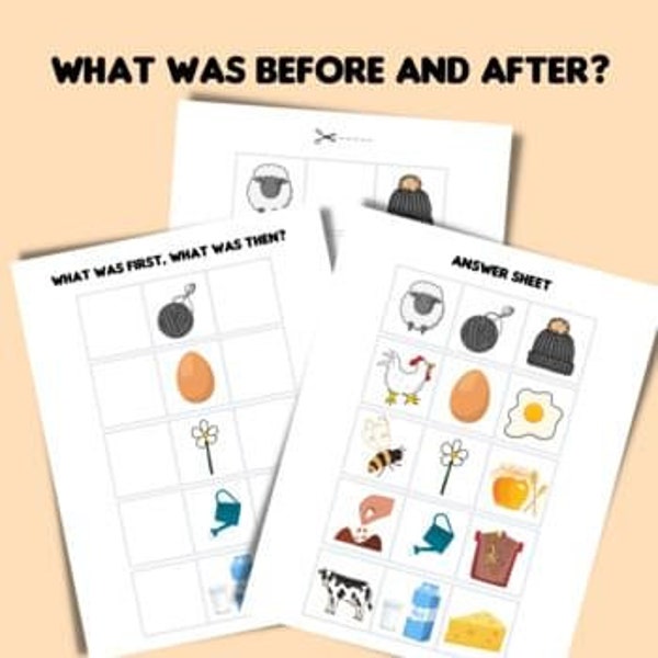 What Was First & After? Preschool Kindergarten Printables and Worksheets,  Yelicious Educational Games