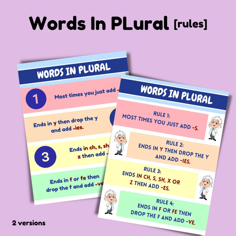 Posters Making Words in Plural Poster Yelicious Educational Etsy