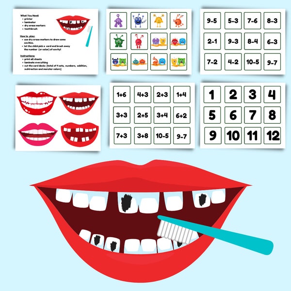 Pretend Play | Worksheets Cavity Dental health game Worksheet [Numbers, Math, Colors], Yelicious Educational Games