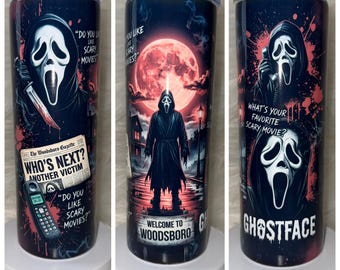 Ghostface Tumbler | 20oz. Skinny Tumbler | Sublimation Tumber | Tumbler | Halloween Tumbler