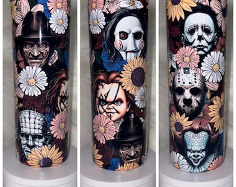 Vaso de terror floral / Vaso delgado de 20 oz / Vaso de sublimación / Vaso / Vaso de Halloween