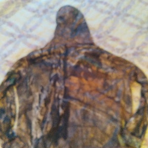 May include: Camouflage hooded sweatshirt with a brown, green and black pattern.