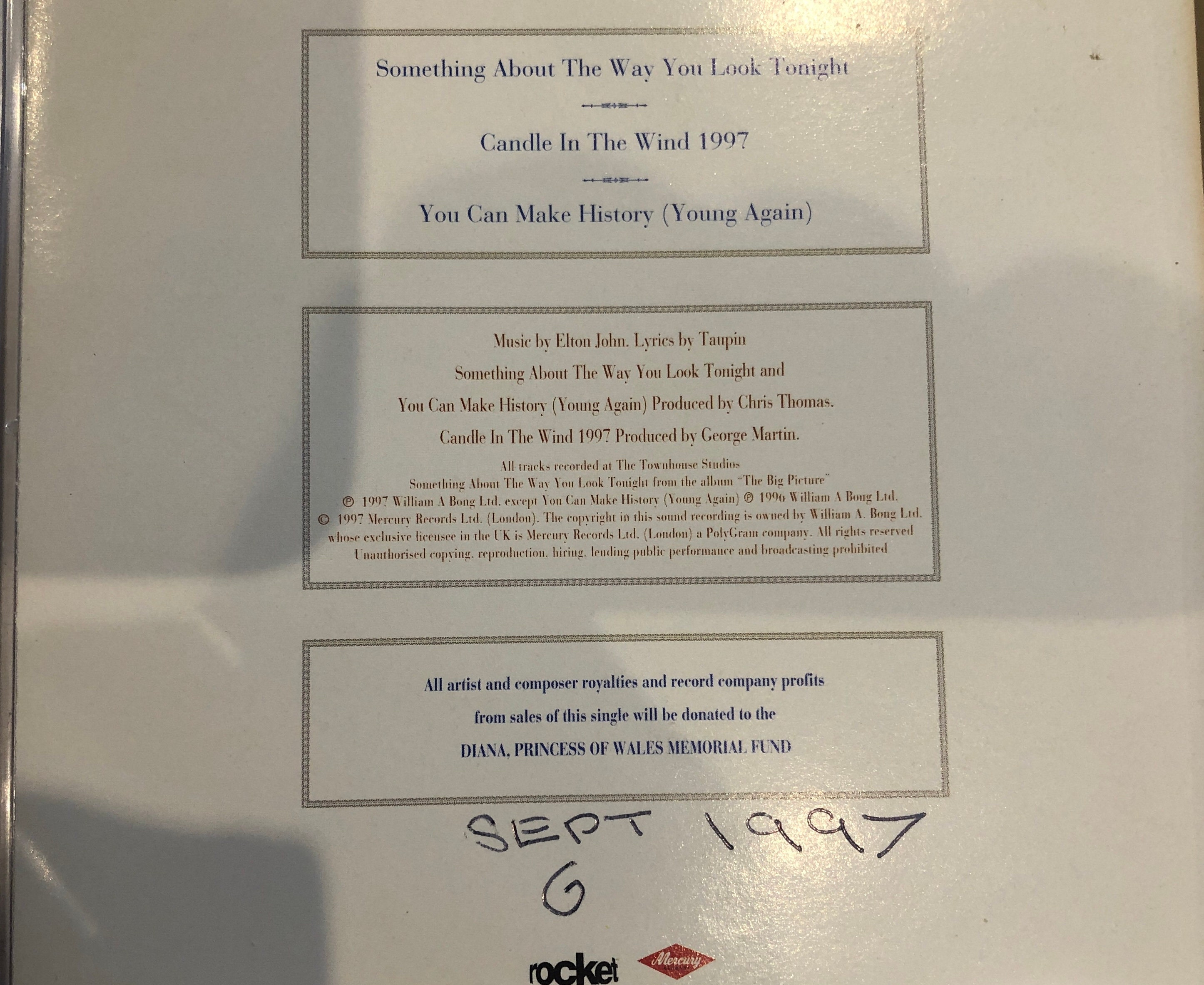 Elton John Commemorative CD in memory of Diana Princess of Etsy