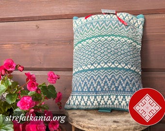 Handwoven Wool Pillow Cover 30x50, Upcycled Handloom Cushion, Eco Friendly Lumbar Pillowcase, Wool and Leather Decorative Cushion,