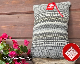 Handwoven Wool Pillow Cover 30x50, Upcycled Handloom Cushion, Eco Friendly Lumbar Pillowcase, Wool and Leather Decorative Cushion,