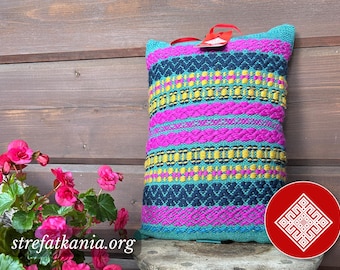 Handwoven Wool Pillow Cover 30x50, Upcycled Handloom Cushion, Eco Friendly Lumbar Pillowcase, Wool and Leather Decorative Cushion,