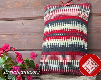 Handwoven Wool Pillow Cover 30x50, Upcycled Handloom Cushion, Eco Friendly Lumbar Pillowcase, Wool and Leather Decorative Cushion,