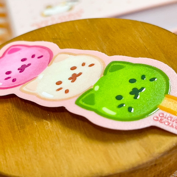 Kitty Dango Sticker - UV Raised Spot - Waterproof