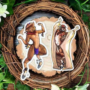 Satyr-stickers, dansende faun, faunen, schepselstickers, fantasie-illustratiestickers