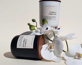 Vanilla Chiffon | Vanilla | 200g Luxe Eco Soy Signature Candle | Vegan, Aromatherapy, Lead Free, Unique Gift, 40hr