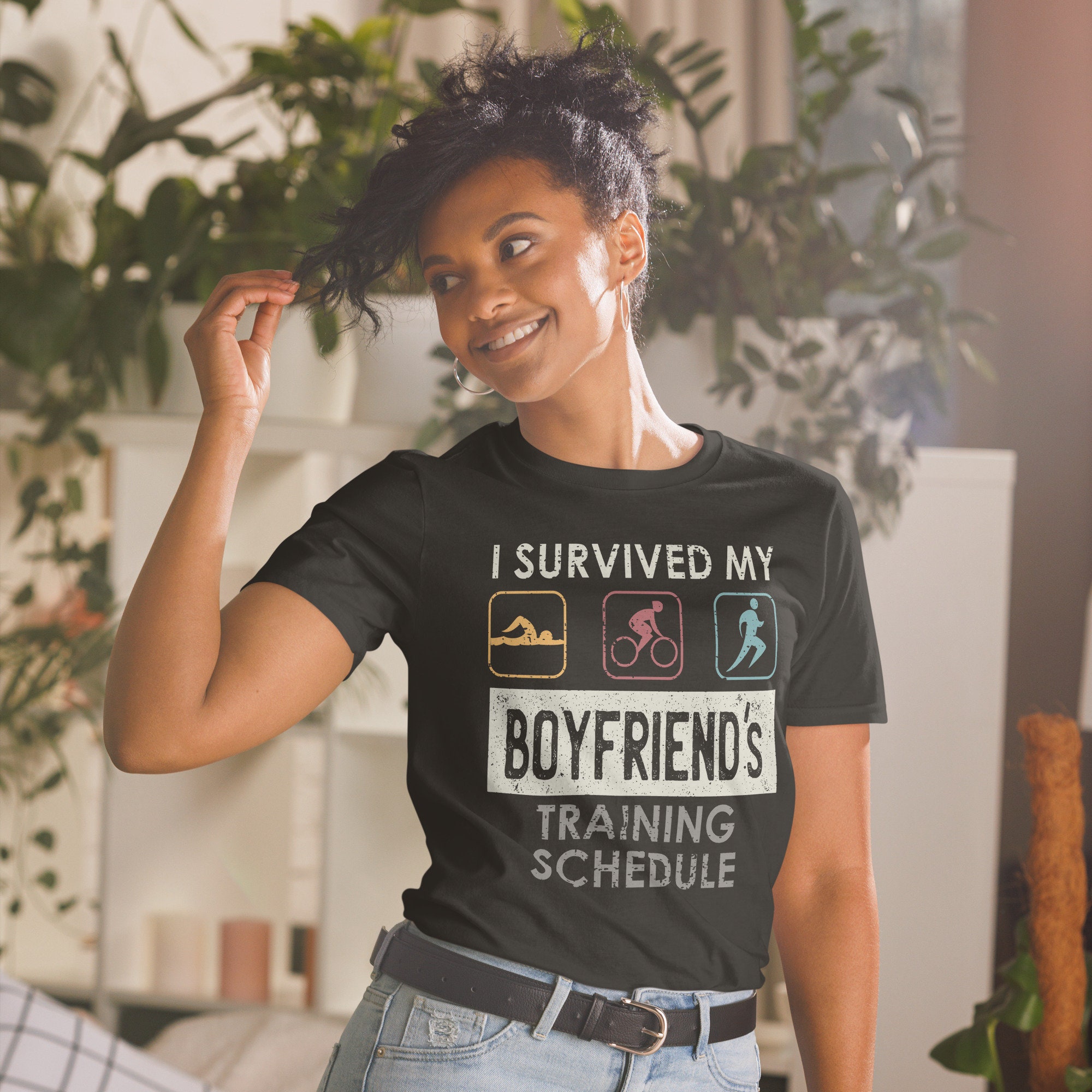 Triathlon Women Shirt I Survived My Boyfriend's Training Shedule Triathlete Short-Sleeve Unisex T-Shirt