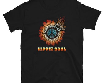 Sun Flower Hippie Soul Simboli di Pace T-Shirt Unisex