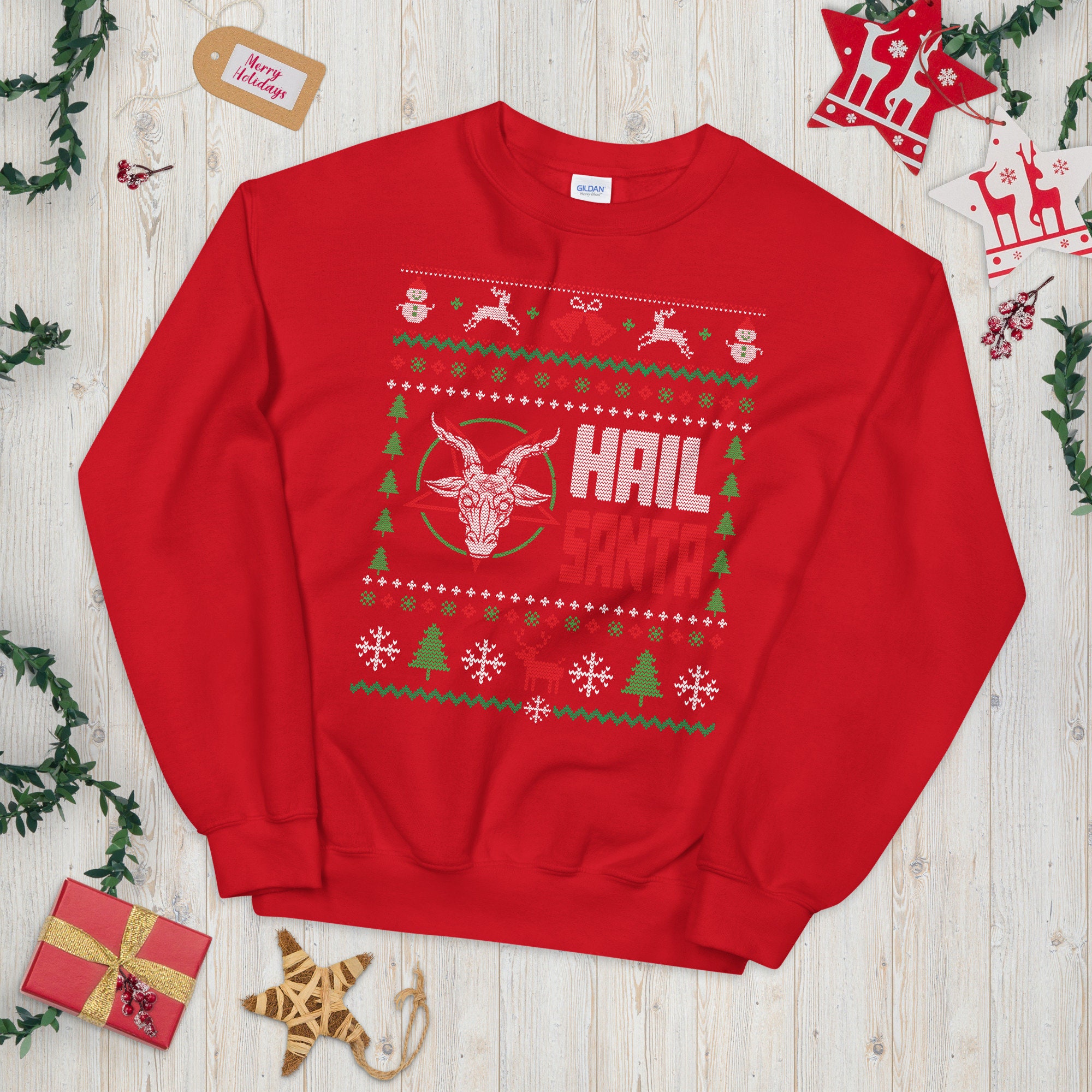 Hail Santa Cat Hässlicher Weihnachtspullover Im Gothic-Stil