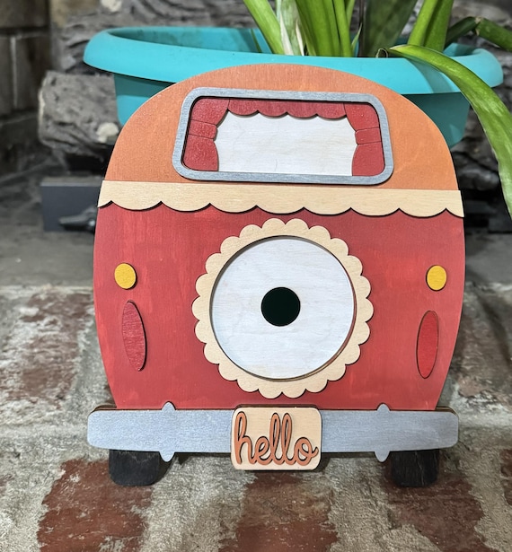 Barn Shaped Frame with Choice of Window, Hi, or Hello * 3" Round Opening * Handmade * Interchangeable Frame