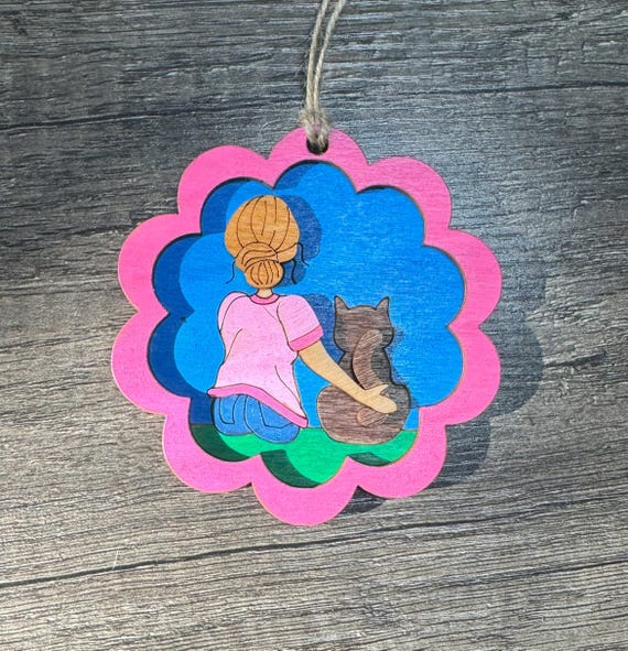 Just a Girl and Her Cat Ornament- Hand-painted Wood * Custom and In-stock Options
