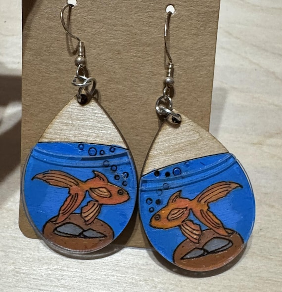 Goldfish Earrings with Clear Acyrlic Bowl