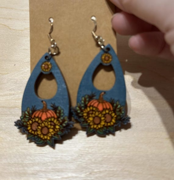 Fall Harvest Earrings with a Pumpkin and Sunflower