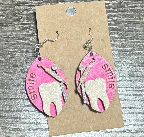 Smile Dentist * Dental Hygienist Earrings * Wood Earrings