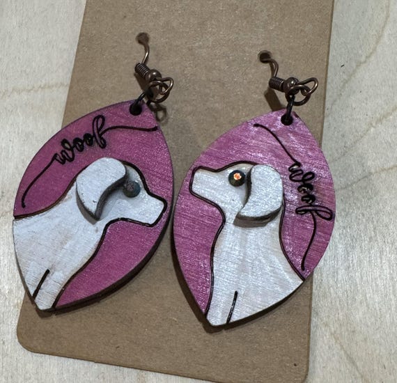 Dog Earrings with "Woof" Engraved