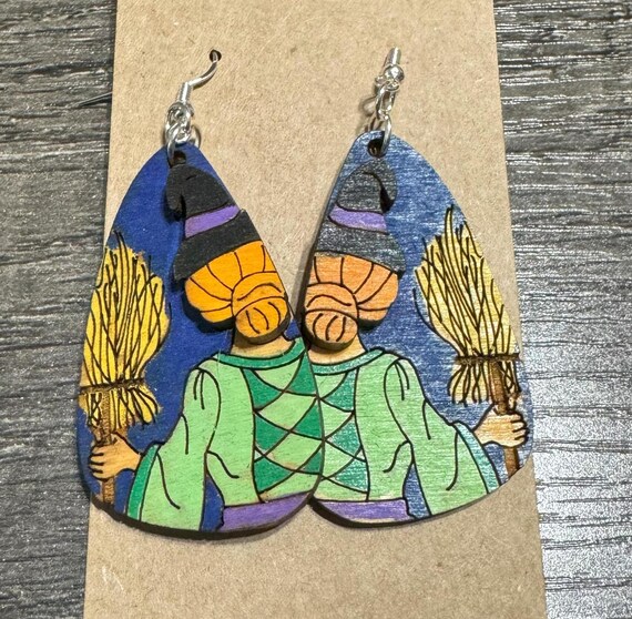 Witch Holding a Broom Earrings * Halloween Earrings