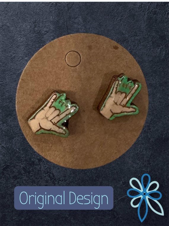 Love Sign Language Stud Earrings * Choose your skin tone, background color, and style