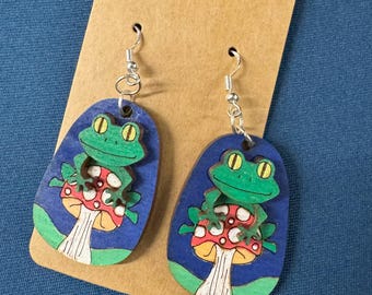Frog on a Mushroom Earrings