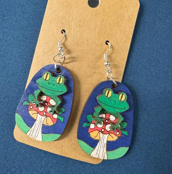 Frog on a Mushroom Earrings