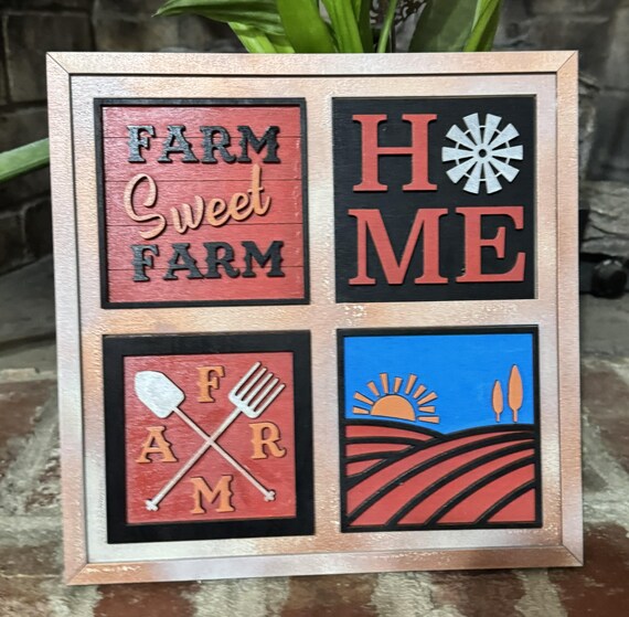Hand‑Painted Farmhouse Mini Signs – Rustic Country Decor, Tiered Tray Accents, Farm Life Shelf Art