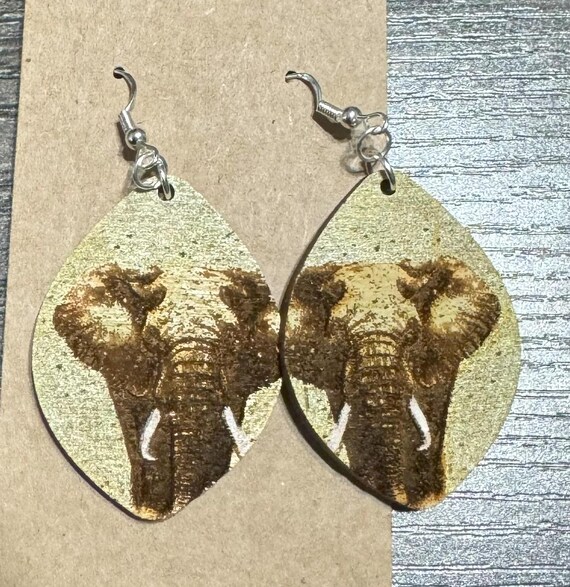 Hand-Painted Wood Earrings, Shimmery Engraved Wild Animal Design