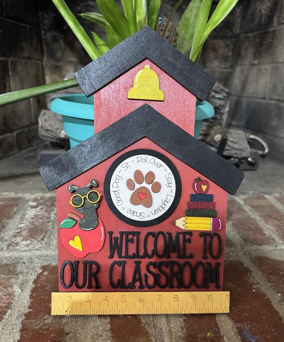 Schoolhouse School Shaped - Handmade Classroom Welcome Sign • Colorful Teacher Decor • Pencil and Apple School Art * Interchangeable Frame