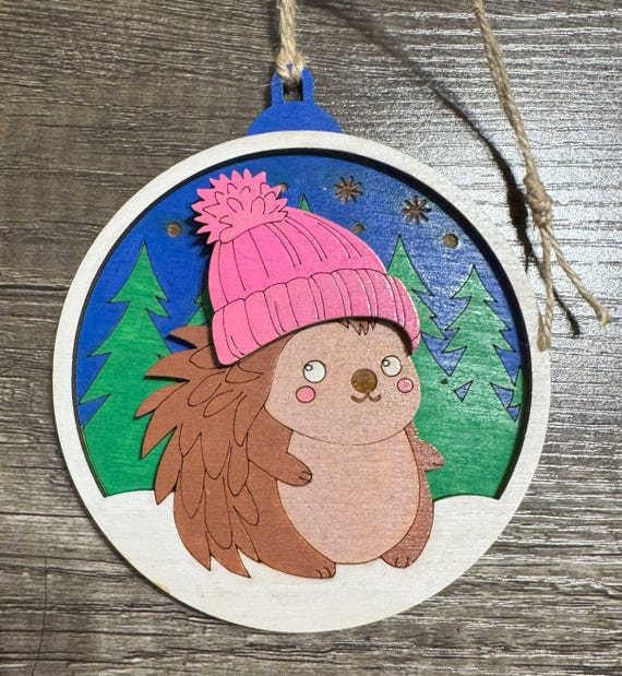 Hedgehog Ornament * Winter Hat Hedgehog Christmas Ornament * Custom or In Stock