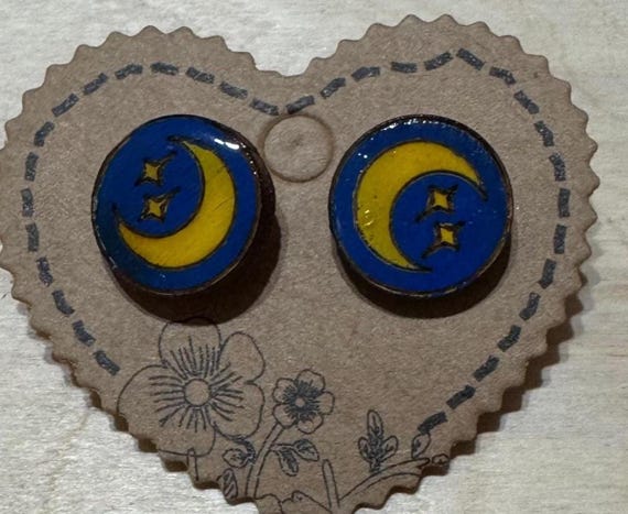 Cresent Moon and Stars Stud Earrings