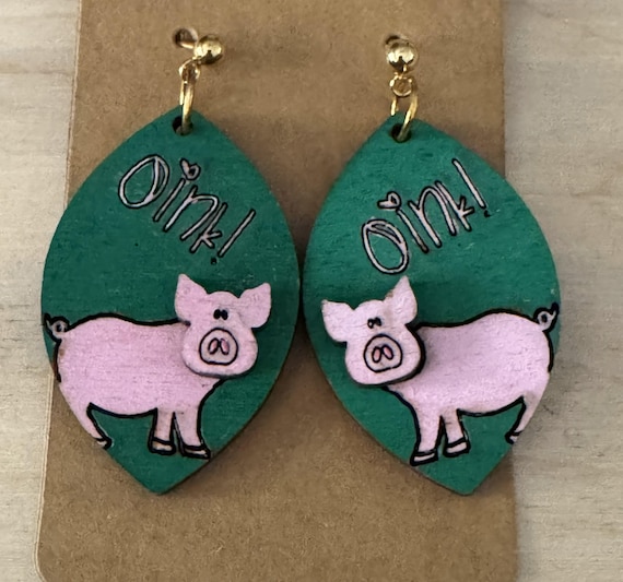 Pig Earrings with Oink! Engraved * Customizations & Personalizations Available