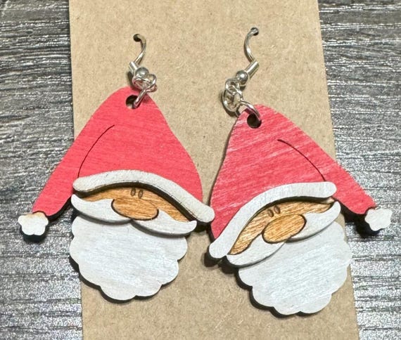 Santa Face Earrings * Custom Skin Color * Multicultural Santa * Wood Earrings