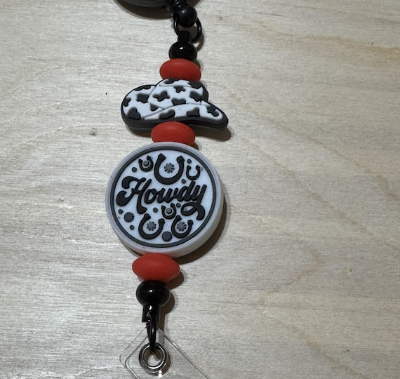 Cowboy Hat Howdy Country Themed Beaded Name Badge Reel