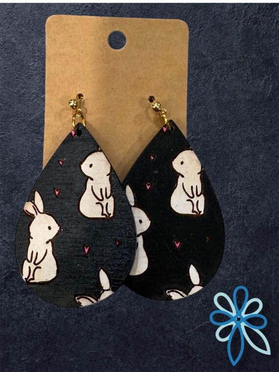 White Rabbit Earrings * Wood Hand-Painted