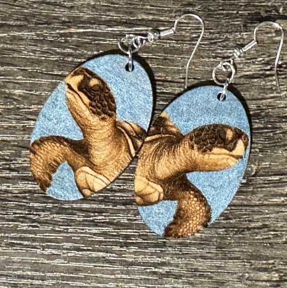 Sea Turtle Earrings • Split Design Ocean Jewelry • Handmade Beach Lover Gift for Her