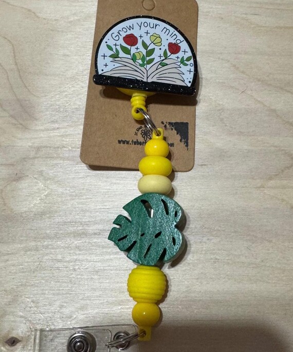 Grow Your Mind * Monstera Plant * Beaded Name Badge Reel