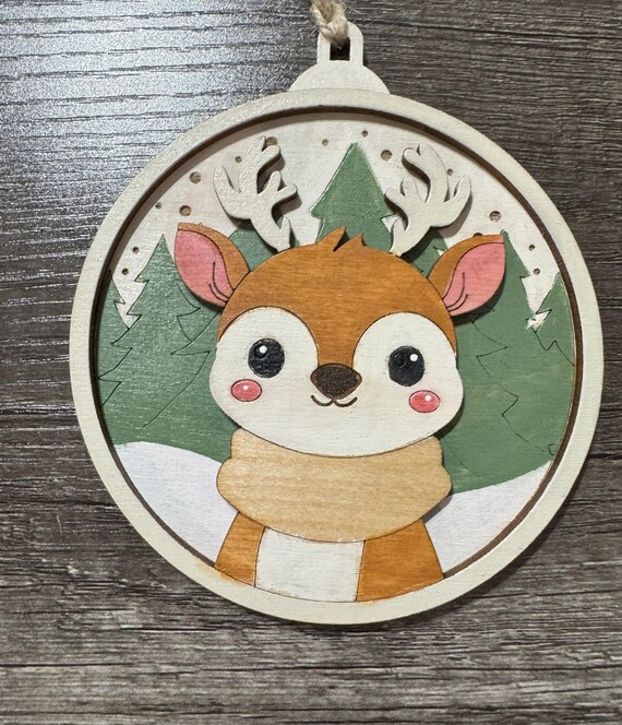Reindeer with Scarf Ornament * Hand-Painted Wood Ornament - In Stock and Custom Options Available