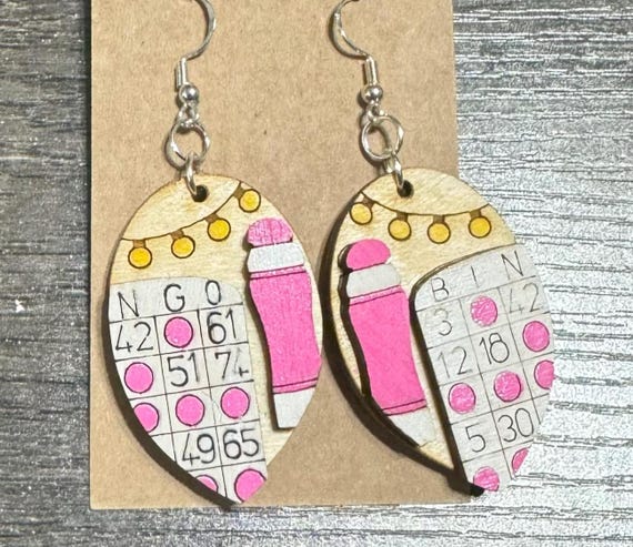 Hand-Painted Bingo Card Earrings, Game Night Jewelry