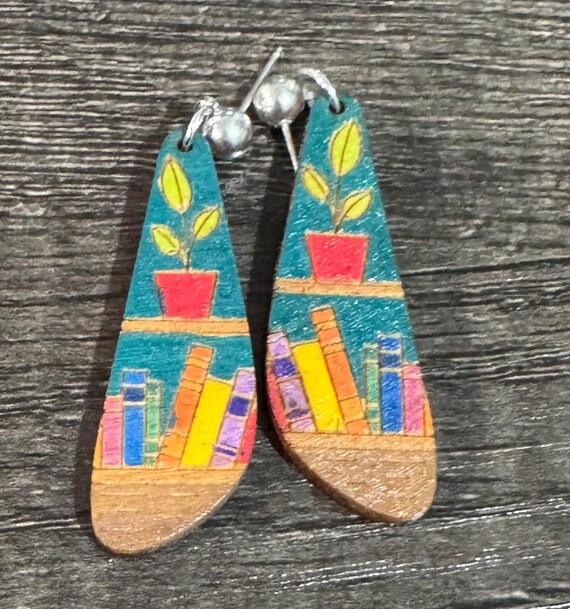 Reading Themed Earrings with a Plant - Options Available