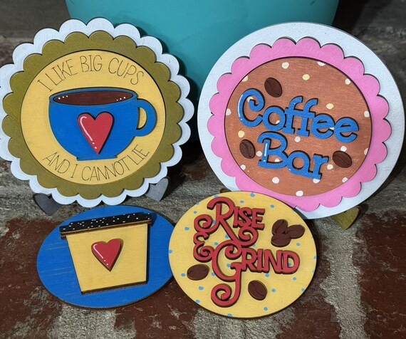 Handmade Coffee Decor Signs • Funny Kitchen Plaques • Cozy Coffee Bar Display Set