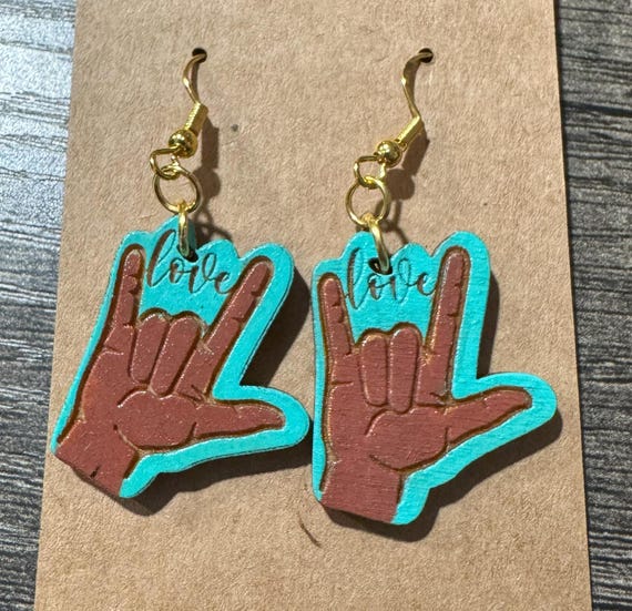 Love Sign Language Earrings  * Choose your skin tone, background color, and style
