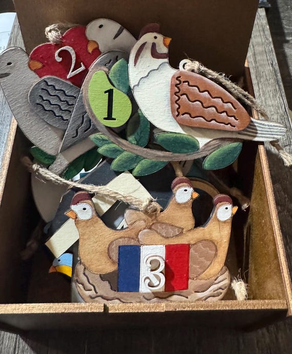 12 Days of Christmas Ornament Set with Keepsake Wood Box