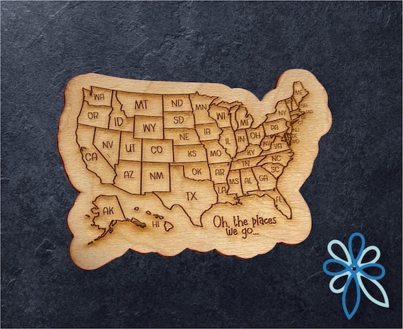 Travel USA Magnet: Engraved Wood, Color-Your-Own, Vacation Keepsake
